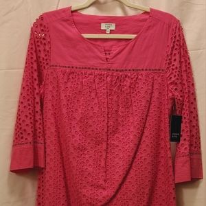 BNWT BUBBLEGUM PINK COTTON EYELET MIDI DRESS BY CROWN & IVY SIZE PETITE 10